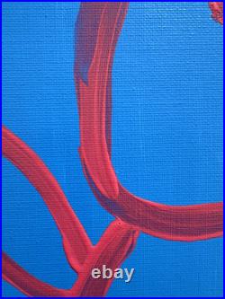 Original Acrylic 12x16 Abstract Face Neon Blue Pink Bold Line Art Canvas Wall