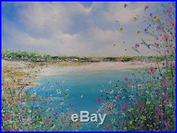 Original Acrylic Oil Painting On Deep Canvas Coastal Flowers 90 X 90 CM