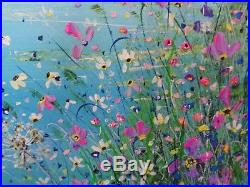 Original Acrylic Oil Painting On Deep Canvas Coastal Flowers 90 X 90 CM