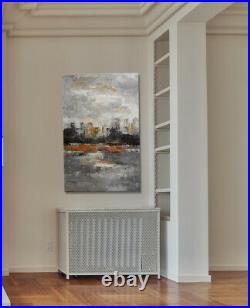 Original Acrylic Painting Abstract Art City Skyline on Canvas by Hunoz 30x 48