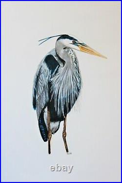 Original Acrylic Painting On Canvas Great Blue Heron 18 x 24