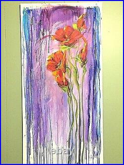 Original Acrylic Painting Poppies Flowers Abstract 24 X 48 Canvas Modern C Togel