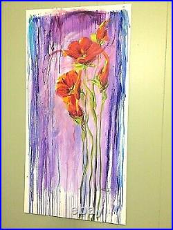 Original Acrylic Painting Poppies Flowers Abstract 24 X 48 Canvas Modern C Togel