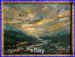 Original American Tonalist Painting Glowing Sunset Sky Landscape Tonalism Style