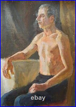 Original Antique Male Portrait Oil Painting on canvas by Soviet Ukrainian Artist