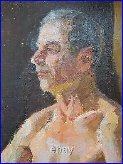 Original Antique Male Portrait Oil Painting on canvas by Soviet Ukrainian Artist