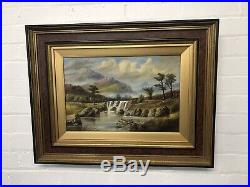 Original Antique Welsh Oil On Canvas Painting HG Massey Waterfalls Capel Curig