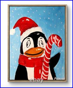 Original Art 14x11 Colorful Modern Art Christmas Painting on Canvas