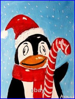 Original Art 14x11 Colorful Modern Art Christmas Painting on Canvas