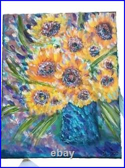 Original Art 1620 On Canvas Acrylic Impressionism Joyful Sunflower Sunshine