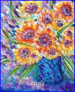 Original Art 1620 On Canvas Acrylic Impressionism Joyful Sunflower Sunshine