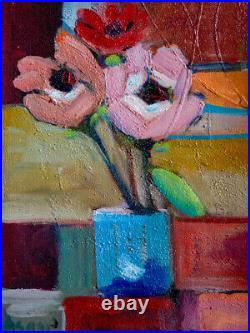 Original Art Flower Oil Painting on Primed Canvas 12 x 9