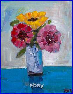 Original Art Flowers Oil Painting on Stretched Canvas 14 x 11