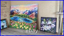 Original Art Mountains Landscape Modern OIL LARGE Painting Canvas Poppies 24x32