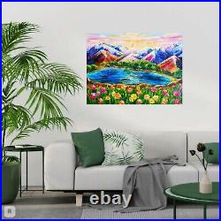 Original Art Mountains Landscape Modern OIL LARGE Painting Canvas Poppies 24x32