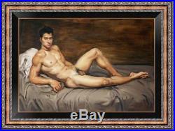 Original Art Oil Painting Portrait Chinese male nude on canvas 24x36