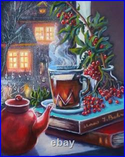 Original Art Oil Painting on Canvas 46x38cm Tea Cup Still Life Original Artwork