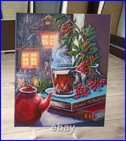 Original Art Oil Painting on Canvas 46x38cm Tea Cup Still Life Original Artwork