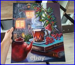 Original Art Oil Painting on Canvas 46x38cm Tea Cup Still Life Original Artwork