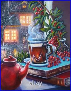 Original Art Oil Painting on Canvas 46x38cm Tea Cup Still Life Original Artwork