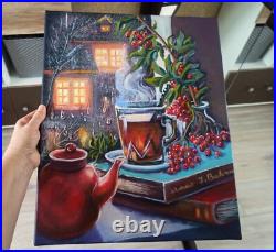 Original Art Oil Painting on Canvas 46x38cm Tea Cup Still Life Original Artwork