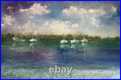 Original Art. Oil on Canvas by Olga Bordenyuk 40 X 60 Tranquil Harbour Blue