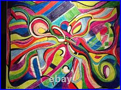 Original Art On 20x16 Canvas Psychedelic Abstract Modern, Medium-sharpies