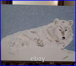 Original Art Painting, White Wolf, Acrylic on Canvas, 24X18, Offered by Artist