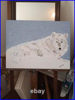 Original Art Painting, White Wolf, Acrylic on Canvas, 24X18, Offered by Artist