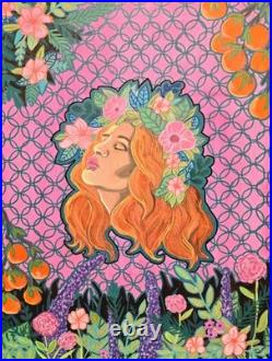 Original Art Painting Woman with Floral Crown Botanical Acrylic on Canvas 18x24