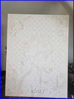 Original Art Painting Woman with Floral Crown Botanical Acrylic on Canvas 18x24