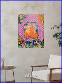 Original Art Painting Woman with Floral Crown Botanical Acrylic on Canvas 18x24