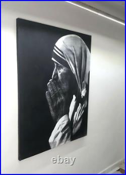Original Art Painting Yosvany Arango Charcoal on Canvas Mother Teresa Painting