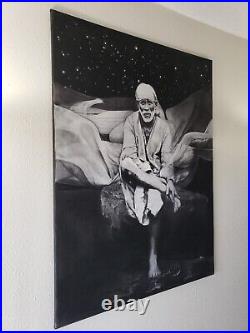 Original Art Painting Yosvany Arango Charcoal on Canvas Shirdi Sai Baba painting