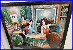 Original Art Painting by Artist P. Sloon Women drinking Tea Acrylic Framed