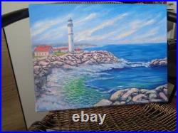 Original Art Seascape Oil painting on canvas 30 cm x 40 cm LIGHTHOUSE Painting