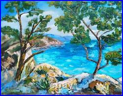 Original Art oil on canvas painting seascape mountains landscape seaside 16? 20