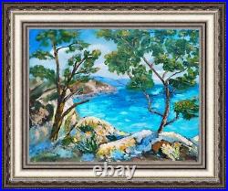 Original Art oil on canvas painting seascape mountains landscape seaside 16? 20