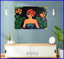 Original Artist Acrylic Painting on Canvas Woman Floral Chic