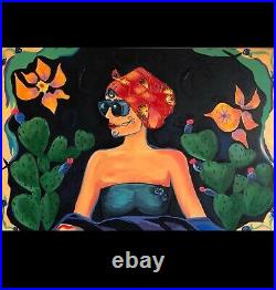 Original Artist Acrylic Painting on Canvas Woman Floral Chic