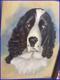 Original Beautiful Signed Carol Lew Oil On Canvas Spaniel Hunting Dog Painting