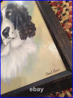 Original Beautiful Signed Carol Lew Oil On Canvas Spaniel Hunting Dog Painting