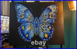 Original Blue Butterfly Painting Hand Painted Acrylic on Canvas