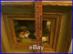 Original Bunny Rabbits Oil Painting on 8x10 Canvas 17x19 Ornate Heavy Wood Frame