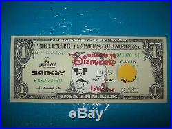 Original Dollar Note Canvas art un signed + free Banksy Dismaland flyer