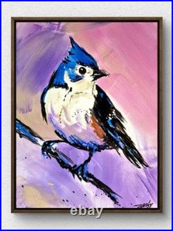 Original Dreamy 11x14 Tufted Titmouse Abstract Signed Canvas Bird Wall Decor 224