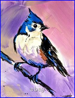 Original Dreamy 11x14 Tufted Titmouse Abstract Signed Canvas Bird Wall Decor 224