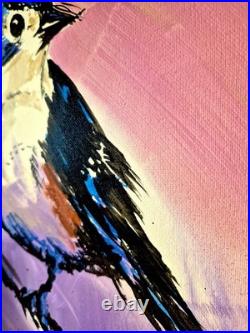 Original Dreamy 11x14 Tufted Titmouse Abstract Signed Canvas Bird Wall Decor 224