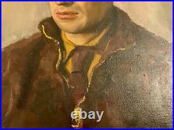 Original English Oil Painting Portrait of Gentleman on Canvas Circa 1947