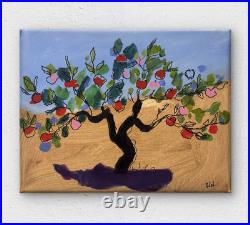 Original Expressionist Painting Apple Orchard Landscape 11x14 Signed Canvas Art